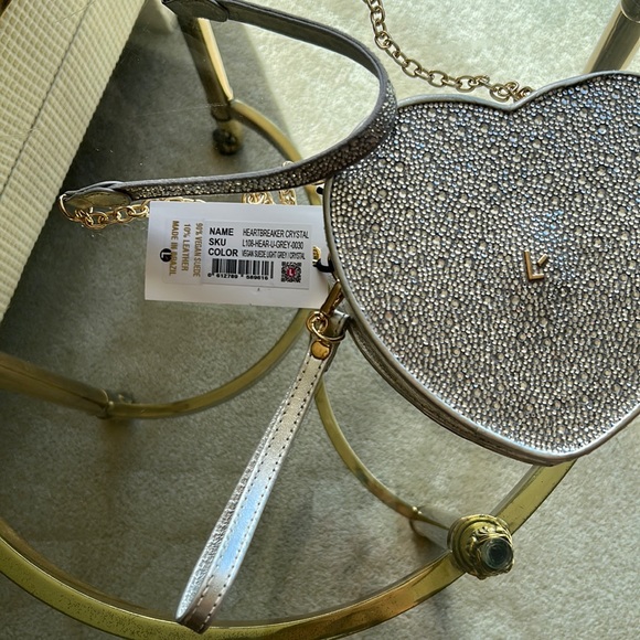 New Larroude Heartbreaker Grey Crystal Crossbody Purse - Picture 7 of 9